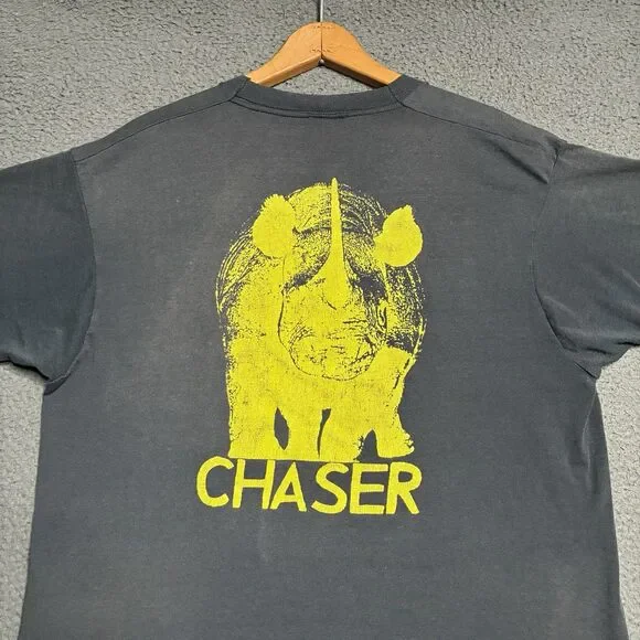 Vintage 80s Rhino Nature Fade T-Shirt Men’s XL Faded Black Distressed Burnout - Picture 1 of 11